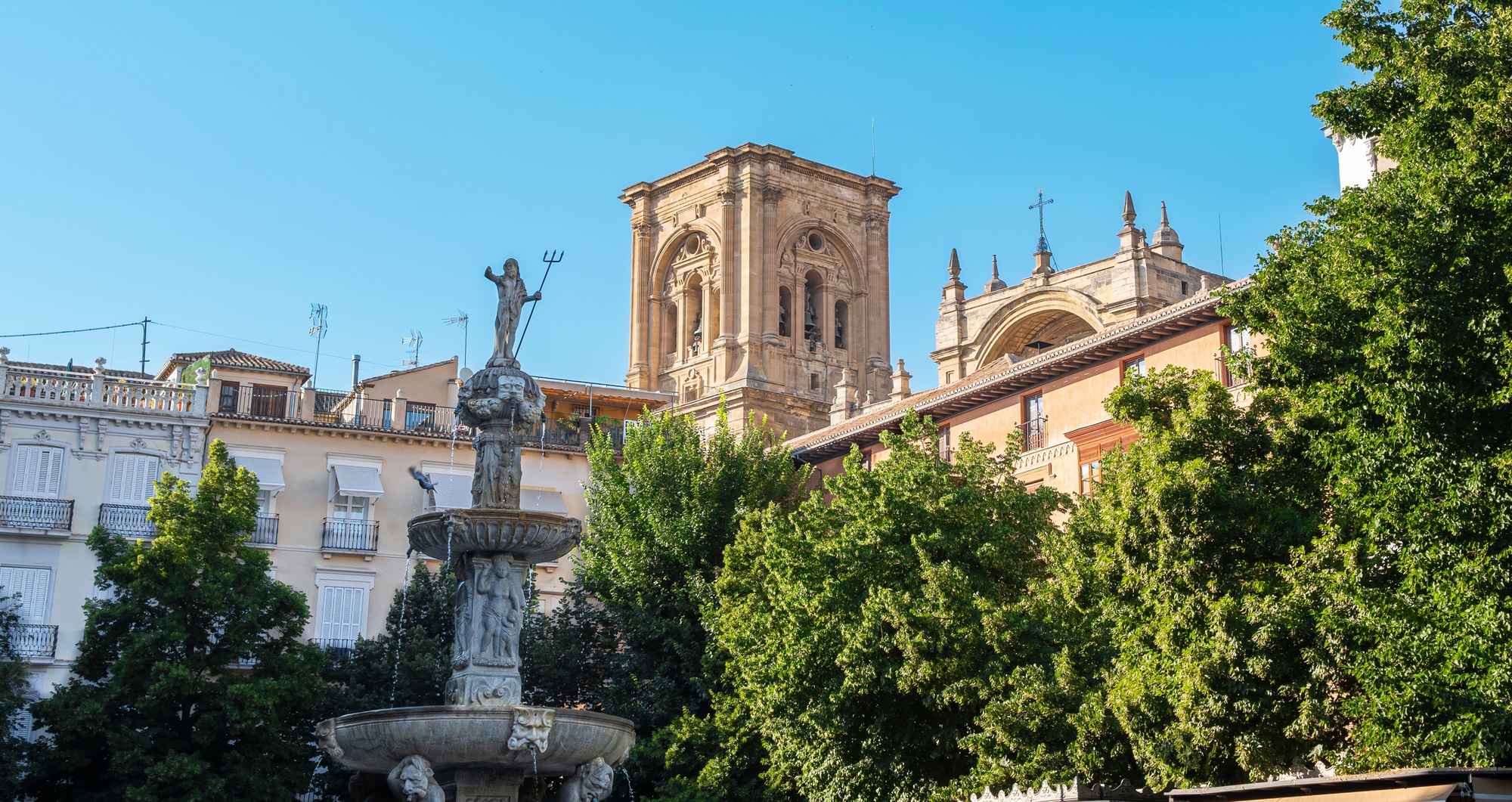 Water fountain in the cathedral church in Granada, Spain