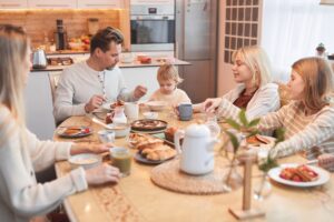Big Family Enjoying Breakfast in Kitchen