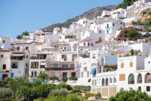 Views of the village of Frigiliana in Malaga with white houses together (Andalusia - Spain)